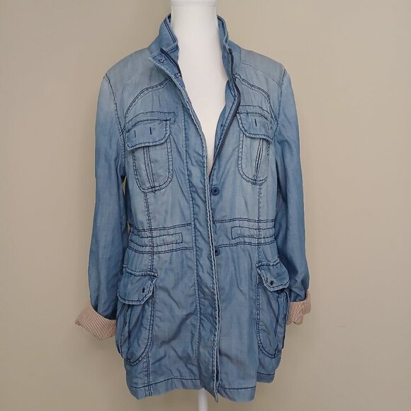 Anthropologie Marrakech Chambray Utility Lightweight Jacket Blue Size Large - Picture 4 of 11